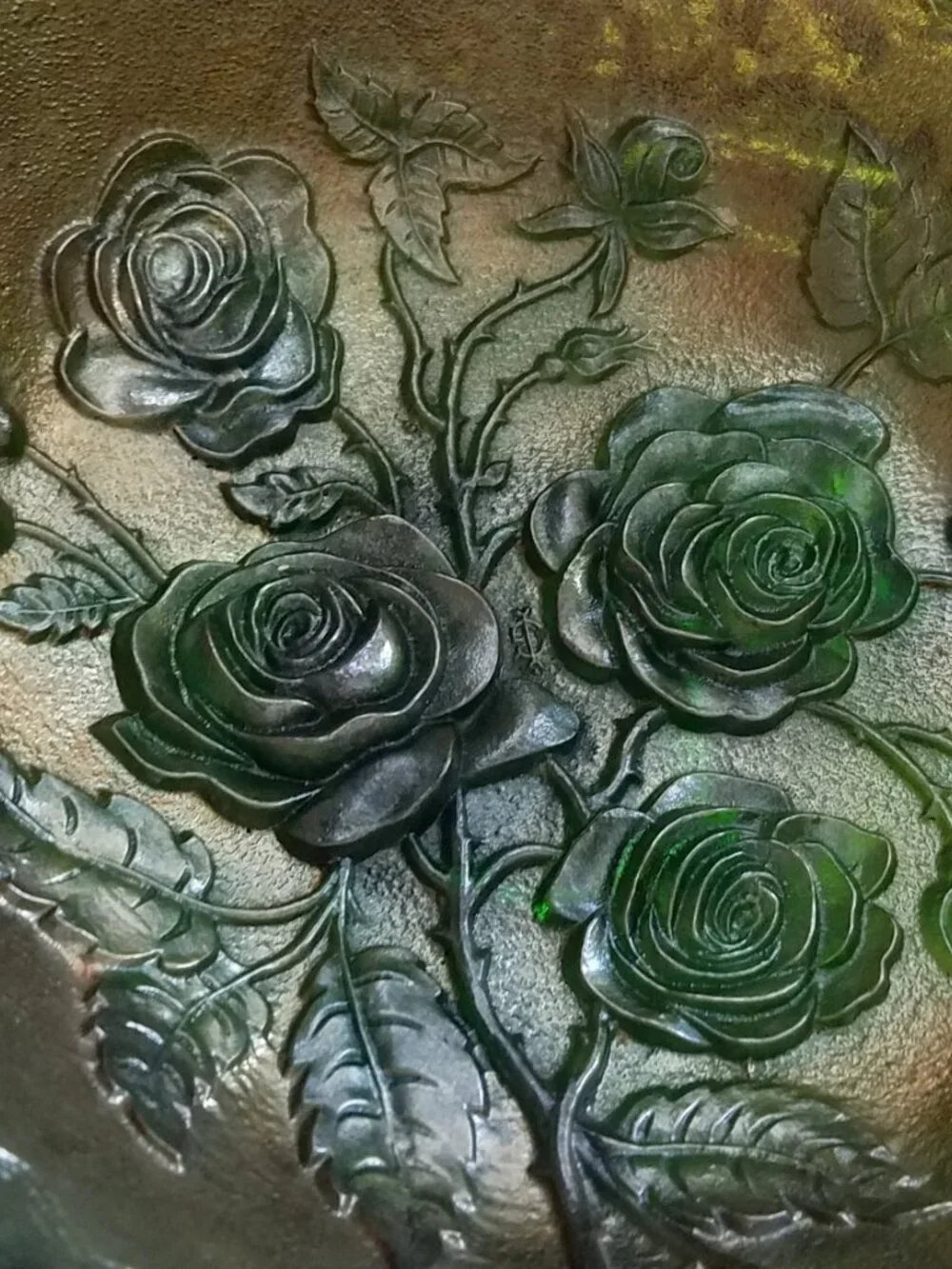 Antique Imperial Carnival Glass Lustre Rose Helios Green Iridescent 11